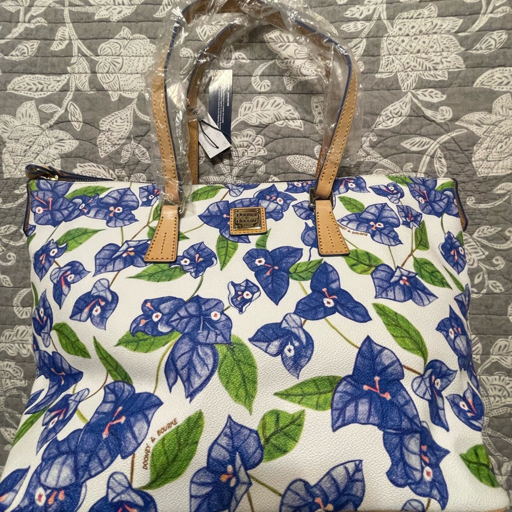 Dooney & Bourke White and Blue Floral Tote